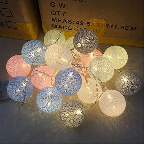 Cotton Ball Lichterkette - 3M 20 LED Lichterketten für Innen Nachtlicht Deko wie Weihnachten, Hochzeit, Party, Zimmer, Vorhang (Macaron)