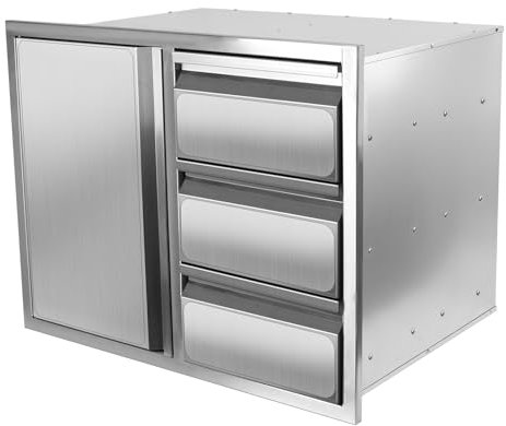 Schubladenkombination für den Außenbereich, Grill-Zugangs-Schubladen-Kombination mit Edelstahl, Außenküche für Grillinsel, Grillstation, Außenschrank (71,1 cm B x 19,6 cm T x 51,1 cm H) (rechte