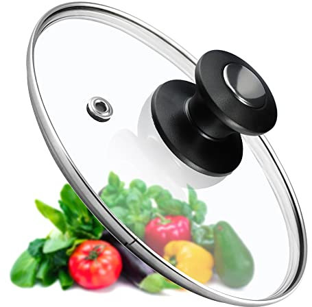 KADAX Tapa de cacerola, tapa universal de cristal con mango negro y plateado, tapa resistente al calor en diferentes tamaños, tapa de sartén, tapa de cristal para olla, sartén (16 cm)