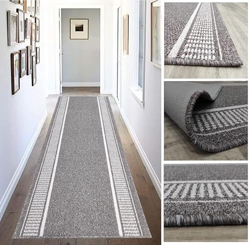 Tadi & Imperio1979 Tapis Long antidérapant pour Couloir, Cuisine, entrées de Couleurs Taupe et Anthracite, Lavable en Machine et à la Main.