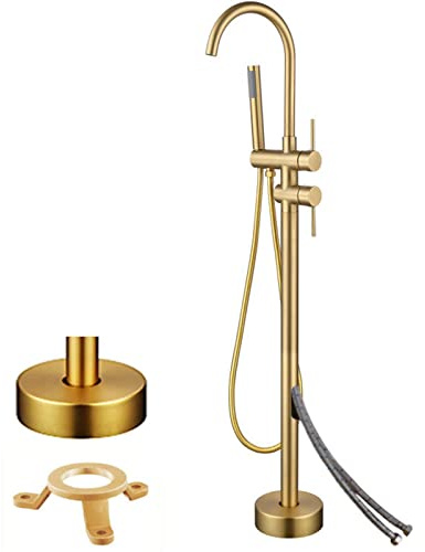 SWHC Freistehende Armatur Badewanne, 2 Modus Standarmatur für Wanne mit Handbrause 360°Drehen Auslauf Bodenstehende Wannenarmatur, Messing Badewannenarmatur