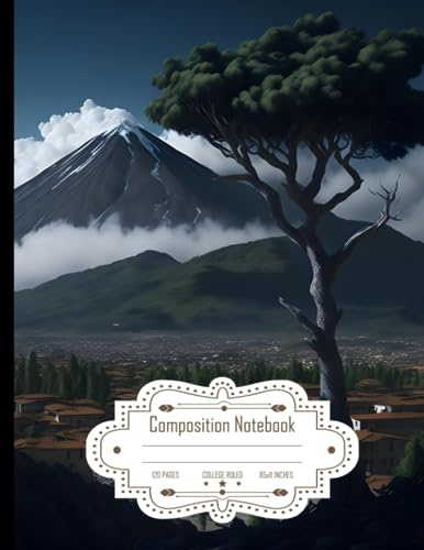 Composition Notebook College Ruled: Filipino Village and Suburb with School, Pine and Broadleaf Trees, Overlooking Non-Snow Capped Volcano, Size 8.5x11 Inches, 120 Pages
