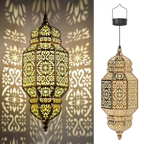 Twinkya 18 Inch High Large Hanging Solar Lights Outdoor Garden Decorative Solar Lantern Waterproof Plastic Moroccan Outdoor Decorations for Patio Pathway Yard Porch Backyard Garden Decor (1 Pack)