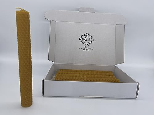 Velas de cera de abeja,12 velas de miel SIN PARAFINA ecologicas,Hechas a mano Origen Sierra de Culebra ZAMORA (Pack 12 Velas 20cm x 2,4cm)