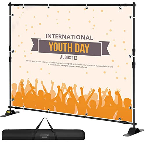 VEVOR Support de Papier Peint Photo 3 m x 2,4 m, Largeur réglable 66 - 120 Support de bannière pour Toile de Fond Hauteur 37- 96 Noir pour Salon Commercial télescopique présentoir
