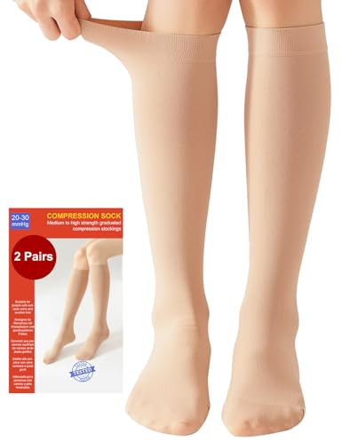2 Paar Medizinische Kompressionsstrümpfe Damen & Herren 20-30 mmHg, Klasse 2, Geschlossenem Zehenbereich Abgestufte Unterstützung Stützstrümpfe für Krampfadern Ödeme Flug (2x Beige, L)