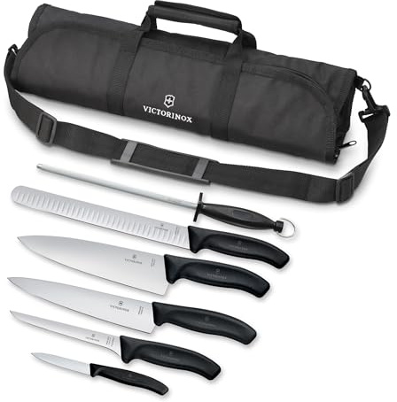 Victorinox Swiss Classic 7 Piece BBQ Set with Cutlery Roll, Black