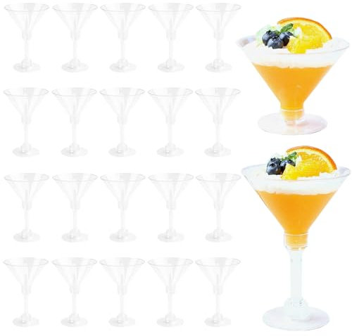Fadcaer 20 Pack Martini Glasses 7OZ Reusable Cocktail Glasses Clear Party Cocktail Dessert Shooters Drinkware Adjustable Stem Bar Glasses for Wedding Birthday Garden Christmas Picnic Parties (Clear)