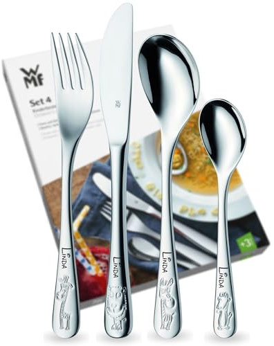 WMF Kinderbesteck Safari mit Namensgravur - personalisiertes Besteck - individuelles Taufgeschenk - Junge/Mädchen - 4-teiliges Set