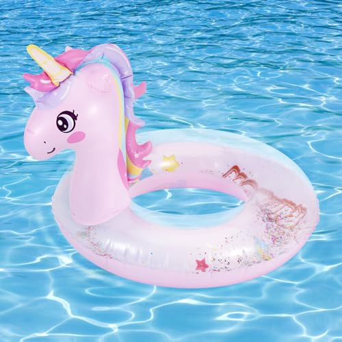 MoKo Inflatable Pool Float-Cute Glitters Sequin Unicorn Swim Tube Rings Inflatable Swimming Toys Floaties Fun Summer Water Floaties for Beach Pool Outdoor Party Water Toy for Children, Pink