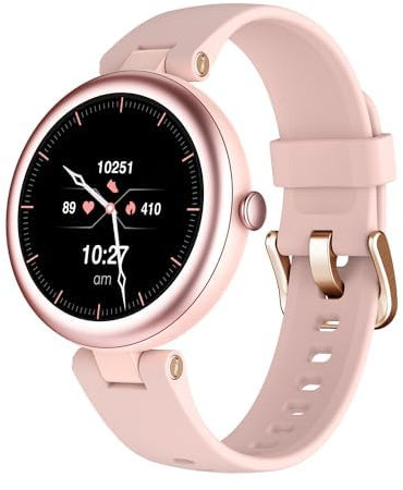 SHANG WING Smartwatch Donna Piccolo Smart Watch Rotondo Orologio Fitness Donna Contapassi da Polso con Cardiofrequenzimetro Saturimetro Orologio Sportivo Ciclo Mestruale per Android iOS Ragazza Rosa