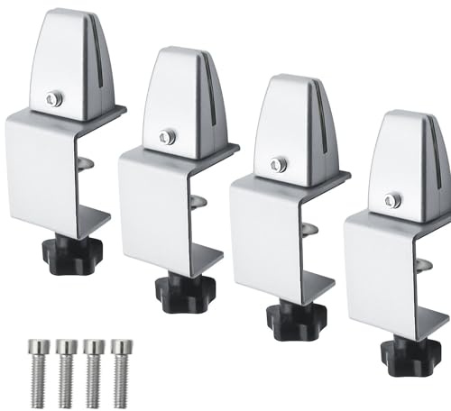 TOOSOAR 4 Stück Schreibtisch-Trennwandklemme,verstellbare Aluminium-Tischteilerklemmen für spuckschutz, Aluminiumlegierung lackierte Oberflächen(Silber)