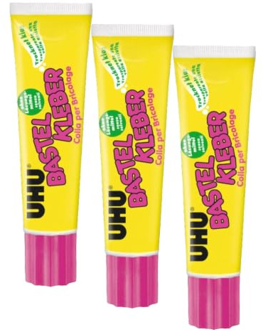 UHU Bastelkleber Standtube, Lösungsmittelfreier Weißleim zum Basteln und kreativen Gestalten, 90 g (Packung mit 3)