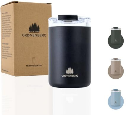 Groenenberg Thermobecher 320 ml | Kaffeebecher to go 100% Auslaufsicher | Hält mind. 4 h warm | Coffee to go Becher aus recyceltem Edelstahl (Black)
