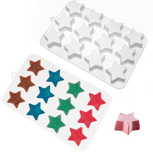 Stern-Schokoladenform, 12 Mulden, Sternform, Silikonform, Sternform, Eiswürfelform für Gelee, Kerzen, Wachs, Pudding, Gummibärchen zum Backen