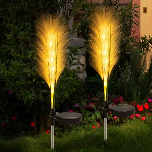 A.bigwhale Solarleuchten für Außen Garten, 2 Stück Solar Gartenleuchte Warmweiß, Wasserdichte Solarlampe für Außen Schilf Solarleuchte für Garten Rasen Terrasse Hof Außenbereich