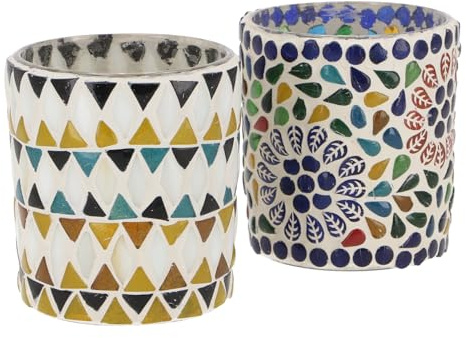 GURU SHOP 2 stycken handgjorda glasmosaik, romantisk vindljus, vindljus, vintage värmeljushållare – set 9, flerfärgad, 10 x 8,5 x 8,5 cm, värmeljushållare och ljushållare