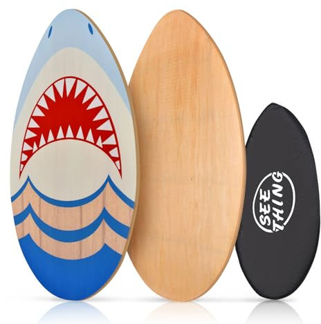seething Skimboard aus Holz mit Hochglanzbeschichtung, 89,9 cm, für Anfänger, Kinder, Jugendliche, Erwachsene und alle Skimming(Hai)