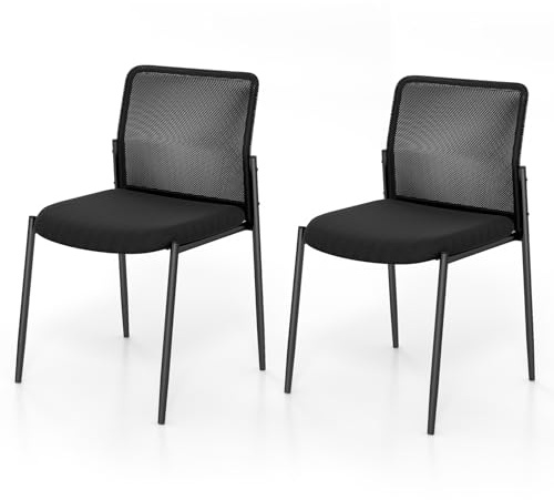 GIANTEX Set di 2 Sedie da Ufficio Impilabili, Sedia da Conferenza Senza Braccioli con Schienale in Rete Traspirante e Seduta Imbottita, Colore Nero, Ideali per Ufficio e Sala d’Attesa