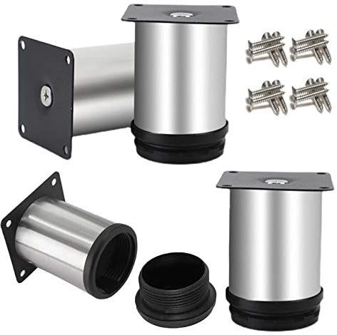 RWRAPS Moderne Metallmöbelbeine, 4 verstellbare Edelstahlfüße, verdickte runde Möbelbeine, stabile DIY-Möbel, Sofa, Tisch, rutschfeste Möbelbeine, 12 cm (4,7 Zoll) ()