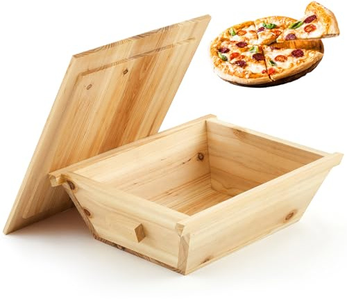 Juexica Tradition Pizzabox aus Holz mit Deckelgriff 40,6 x 33 cm für die Küche, selbstgemachte Pizza, Aufbewahrungszubehör, Natur