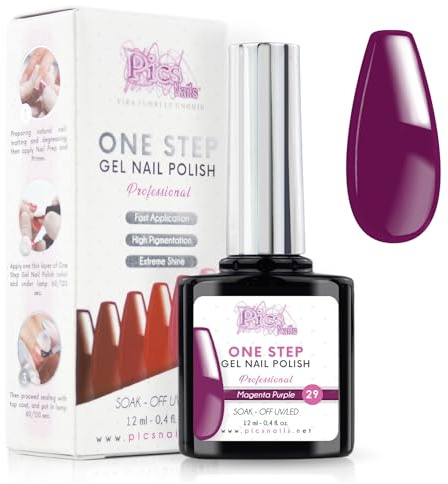 Smalto Semipermanente Unghie One Step Uv/Led 12 ml - Magenta Porpora - Smalto Unghie Gel - Unghie Subito Brillanti Con o Senza Base e Top Coat