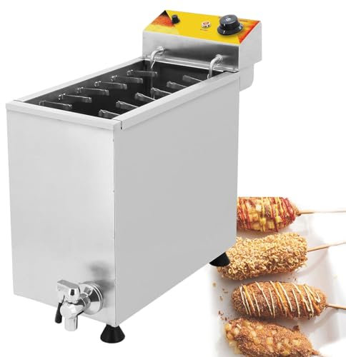 3KW Corn Dog Fryer, 25L/6.6GAL Commercial Deep Fryer, Stainless Steel Cheese Dog Fryer, Electric Corn Hot Dog Machine, 12 Hooks Sausage Stove, with Drain and lid,110V