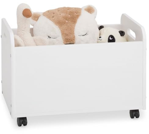 IDIMEX Coffre à Jouets Benjamin sur roulettes 60 x 43 x 40 cm en Bois pour Chambre d'enfant, Rangement Montessori Jouets et Peluches, Facile à déplacer, Blanc