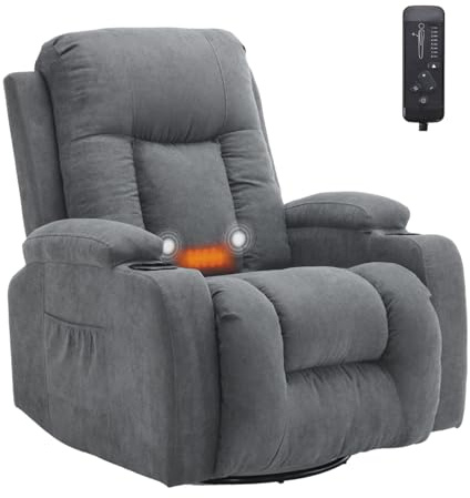 LEADZM Fauteuil Relax avec Fonction électrique Massage,avec 360° Chaleu et Tourner Réglage Manuel de Inclinaison Fauteuil Relaxant avec Repose-Pied,Télécommandes