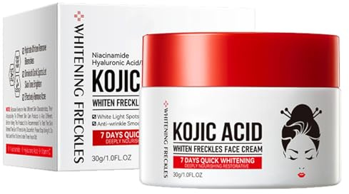 Kojic Acid Face Cream for Whitening, gurkmeja, kojic syra vitkräm, ansiktskräm för mörka fläckar, ansiktskräm, ansiktskräm, 30g, inklusive 50 bomullsdynor