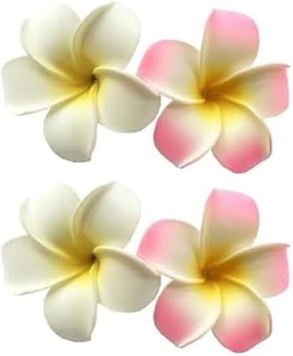 Hawaiianische Frangipani-Plumeria-Schaumkopf-Blumen-Haarspangen, Haarspangen, Clips und Haarspangen, Haarstyling-Zubehör, 7 cm, Weiß und Rosa, 4 Stück