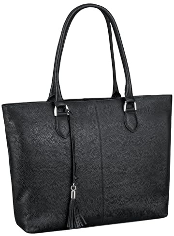 STILORD Callie Echt Leder Shopper Tasche Damen Handtasche Groß - Tote Bag Leder-Tasche Vintage Schultertasche Frauen Henkeltasche Arbeitstasche mit Laptopfach 15.6 Zoll Farbe:schwarz