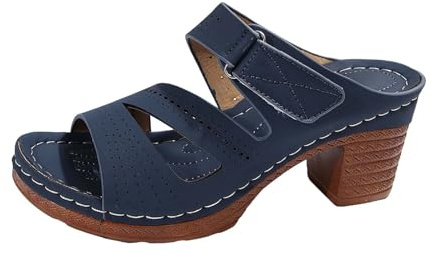 Pantoletter dam med klack, sandaler, peep toe, sommarskor, höga klackar, pumps, sandaletter, kiltofflor, glid, halkfria, romerska sandaler, sommar, bekväma tofflor, fritid, damsandaler, blå, 40 EU