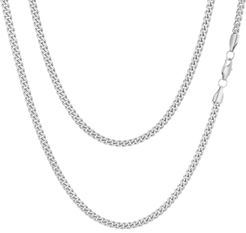 AFSTALR Silver Chain Necklace Mens 4mm Stainless Steel Curb Chains Cuban Link Jewellery for Men Women 20Inch