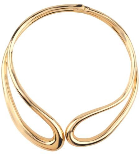Mikovivi Klobige Halskette Gold für Frauen, Doppellagig Tropfenhalsband Statement-Kette Frühling Metall Offenes Manschetten-Choker Auffällig Modeschmuck Accessoires Geschenk
