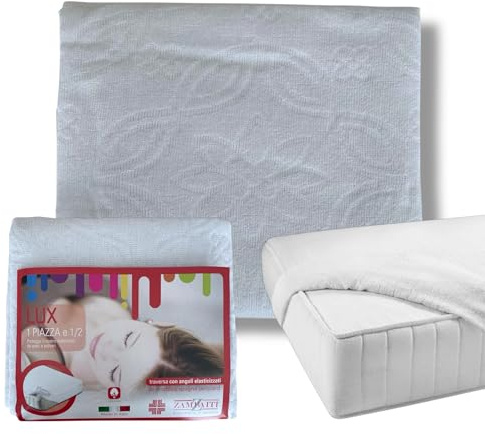 Tessitura Zambaiti Coprimaterasso 1 Piazza e Mezza 120x200+27cm in Spugna Jacquard 100% Cotone con Angoli Elasticizzati – Traspirante Antipolvere Antiacaro – Made in Italy