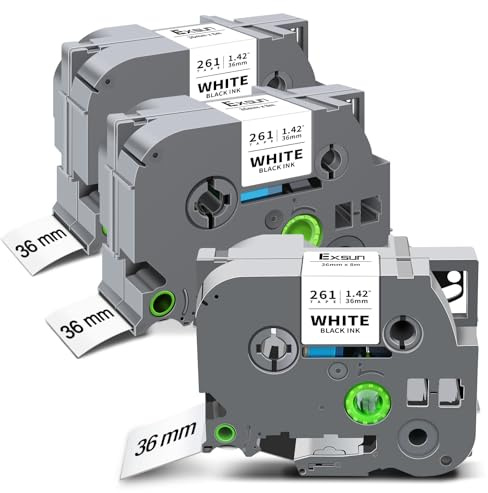 Exsun 3 Pack Kompatibel 36mm Schriftband für Brother P-Touch Bänder TZe Ersatz für TZe-261 TZe261 für Brother P-touch CUBE Pro PT-P910BT PT-P950NW PT-P900W Beschriftungsgerät Schwarz auf Weiß