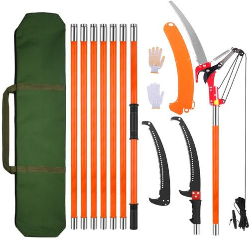 8m/26Ft Pole Pruning Saw Adjustable Length, 2-in1 Steel Saw and Scissors for High-Altitude Labor-Saving Cutting, Manual Tree Trimmer Long Handle Pruner Scissors Multi-Function Pole for High Branches