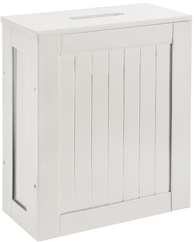 HYLT Bathroom Storage Unit – Freestanding Toilet Roll Cabinet & Slim Wooden Organizer – Compact Multi-Purpose Storage Box for Toilet Rolls, Cleaning Supplies & Toiletries (White)