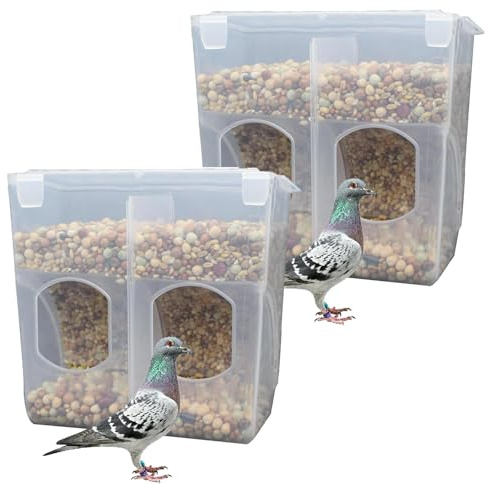 Automatic Pigeon Bird Feeder Water, 2 Pack Plastic Feeder Water Dispenser Drinkers for Cage, No Mess Hanging Parrot Food Bowl Container, Cage Accessories for Parakeet Quail Bird Chicken (2 Hole-Hook)