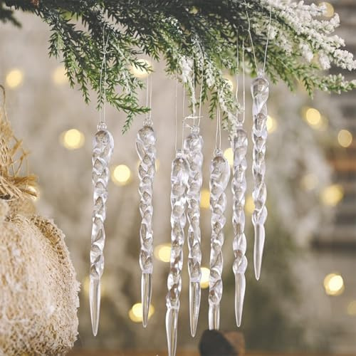 Christbaumschmuck, 24 Stück Glas Weihnachtsbaum Eiszapfen, Eiszapfen Anhänger, Weihnachtsdekoration, Weihnachtsbaumschmuck, Christbaumschmuck eiszapfen Anhänger