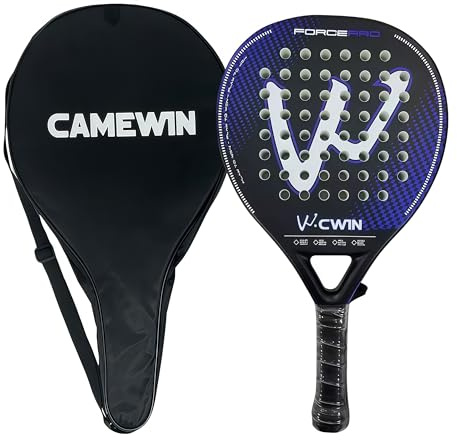 CAMEWIN FORCEPRO Padel Racket, Carbon Fiber Frame and Face, EVA Memory Foam Core, Blue and Black, 360g Weight, with Protective Case