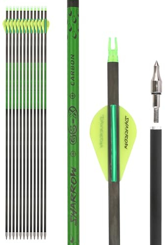 surwolf 32,5 bågskyttepil i ren kolfiber,jaktpilar,spina 300/400/500/600/700/800 med avtagbara spetsar,målpilar för compoundbåge,recurvebåge och långbåge,12 st. (gul, 400)