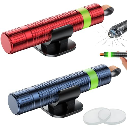 Nothammer Auto mit Gurtschneider, 2 in 1 Gurtschneider Notfallhammer 2 Stück Sicherheitshammer Glasbrecher mit Fahrgestell&Testglas, Auto Gadgets Emergency Cartool (Blau und Rot)