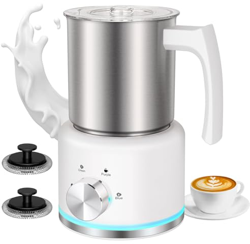 ByNaRIX Montalatte elettrico 4 in 1 per schiuma di latte calda e fredda, 500 ml, in acciaio inox, lavabile in lavastoviglie, per caffè, latte, cappuccino, bianco