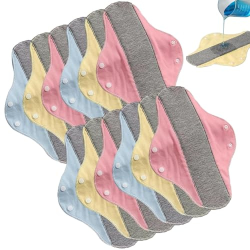 Reusable Leak-Proof & Waterproof Washable Incontinence Pads, Graphene Incontinence Pads for Elderly Care & Mobility Support, Ultra Thin Cloth Menstrual Liners, Dry Comfortable (12Pcs)