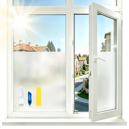 Milchglasfolie selbstklebend, fensterfolie blickdicht-75 x 200 cm | Elektrostatik absorbierendes Gleisglas, Schnittbar, für Kunden sowie Zimmerfenster Badezimmer und Büros