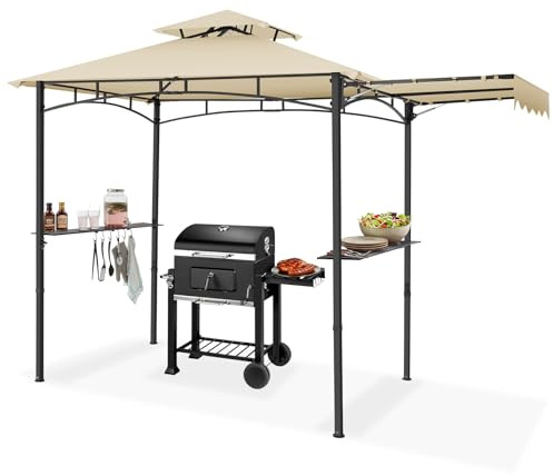 tectake® Abri de Jardin pour Barbecue Charbon, Barbecue Electrique, Plancha, Cuisine exterieure, 316x150x250 cm, Abri Barbecue Toile étanche, Protection UV, Double toiture, Résistant aux intempéries