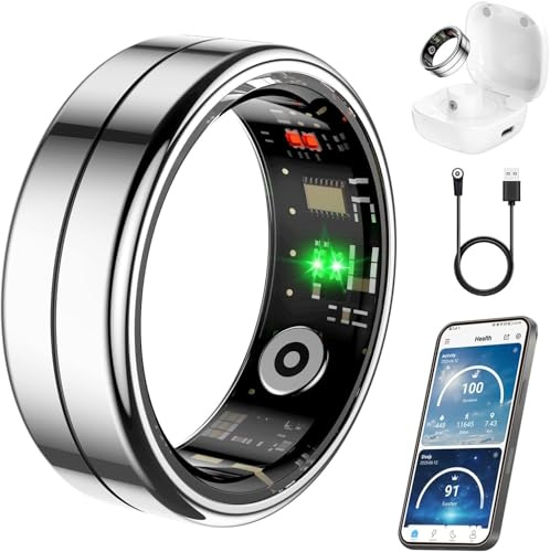 Anello intelligente, per donne e uomini, con frequenza cardiaca, ossigeno nel sangue, HRV, livello di stress, monitoraggio del sonno, contapassi, impermeabile IP68, per iPhone e Android, senza costi
