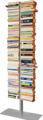 Radius Design Booksbaum Doppel Stand Groß Silber – Standregal aus pulverbeschichtetem Stahl, 170 cm hoch, platzsparendes Bücherregal mit Fuß & Einlegeböden, modernes Design (717C)